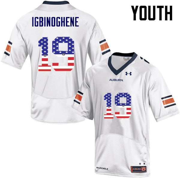 Youth #19 Noah Igbinoghene Auburn Tigers USA Flag Fashion College Football Jerseys-White